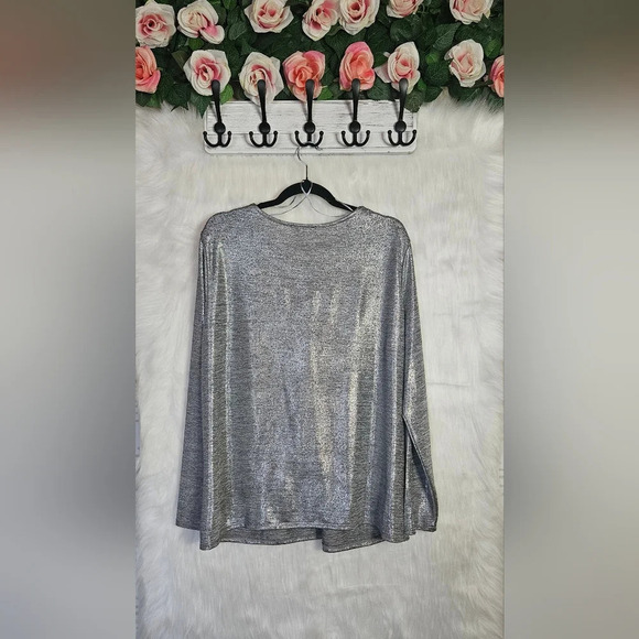 Halston Holiday Argent Draped Front Longsleeve Top - Picture 3 of 6